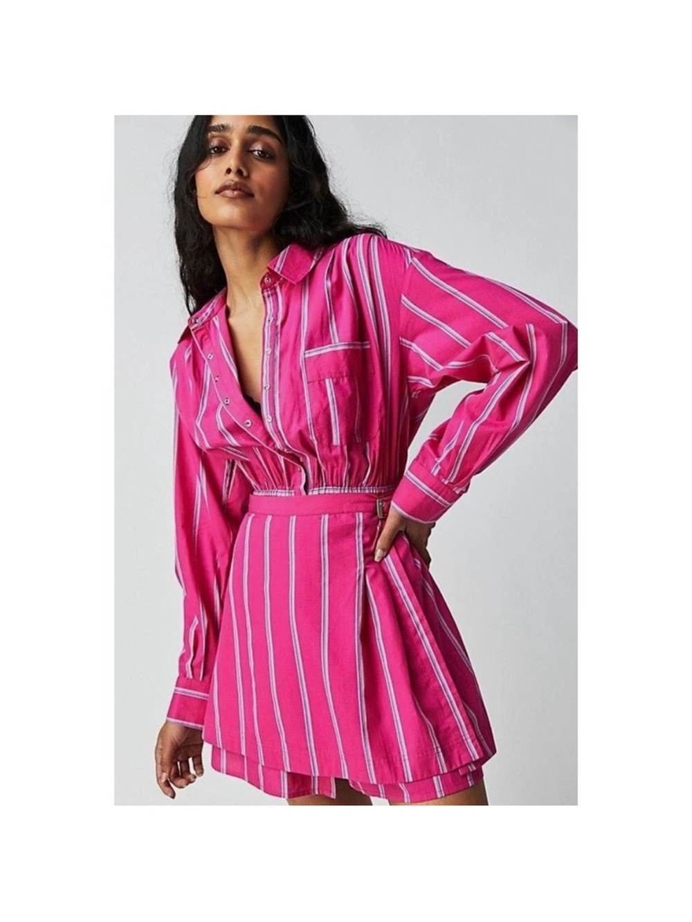 Free People Hot Pink Striped Mini Dress
